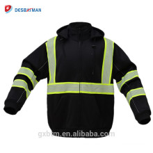 Venda al por mayor el 100% de la sudadera con capucha del paño grueso y suave del poliéster alta visibilidad cal / negro Workwear reflexivo de la seguridad Hi Vis sudadera con capucha